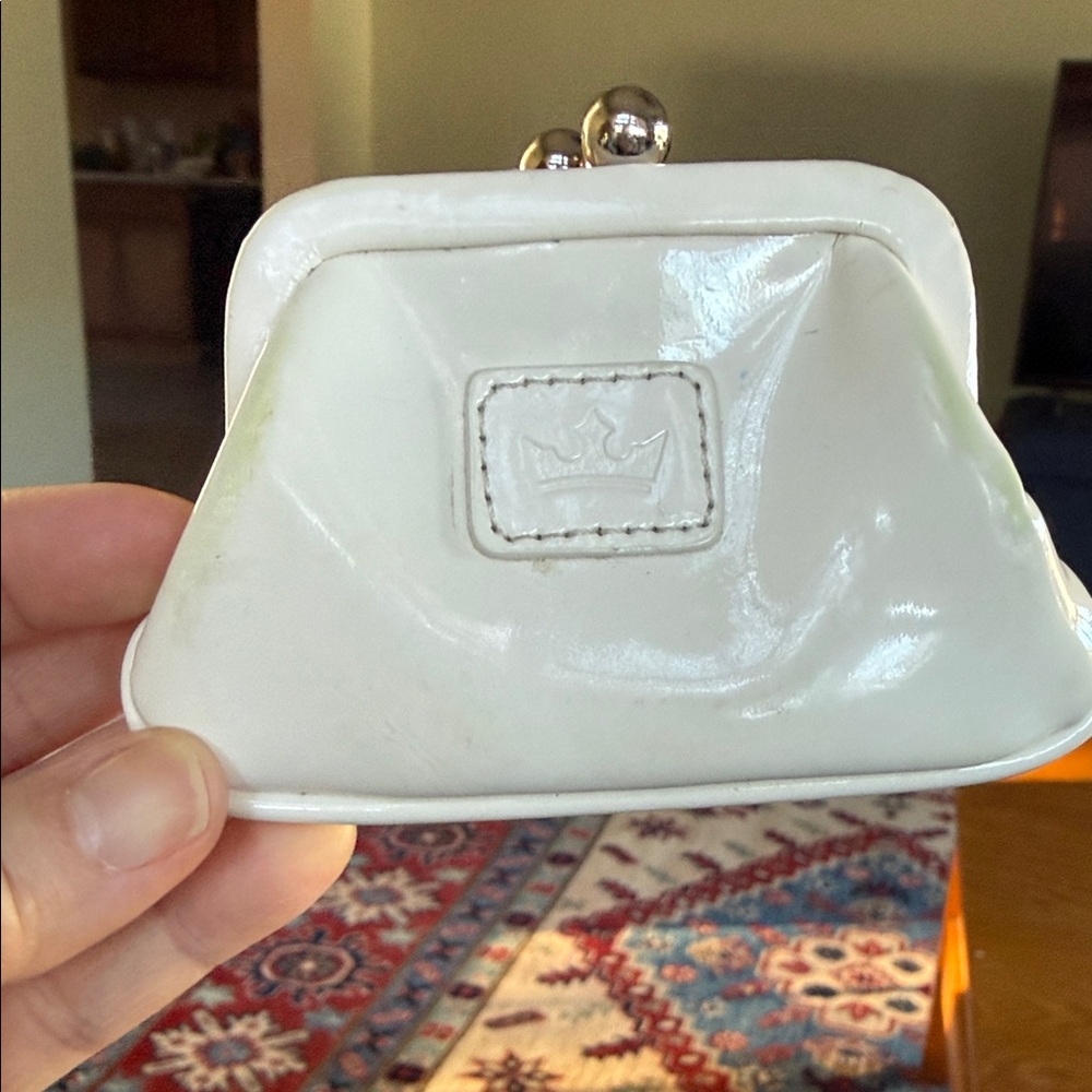 Chic White Coin Purse with Crown Logo